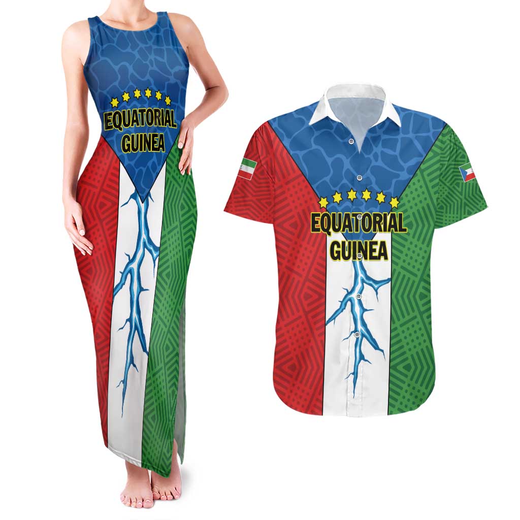 Personalized Equatorial Guinea Couples Matching Tank Maxi Dress and Hawaiian Shirt Unidad Paz Justicia - Wonder Print Shop