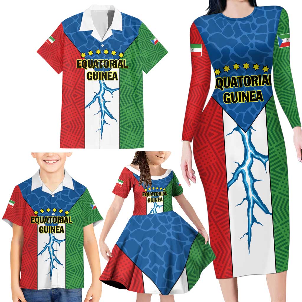 Personalized Equatorial Guinea Family Matching Long Sleeve Bodycon Dress and Hawaiian Shirt Unidad Paz Justicia - Wonder Print Shop