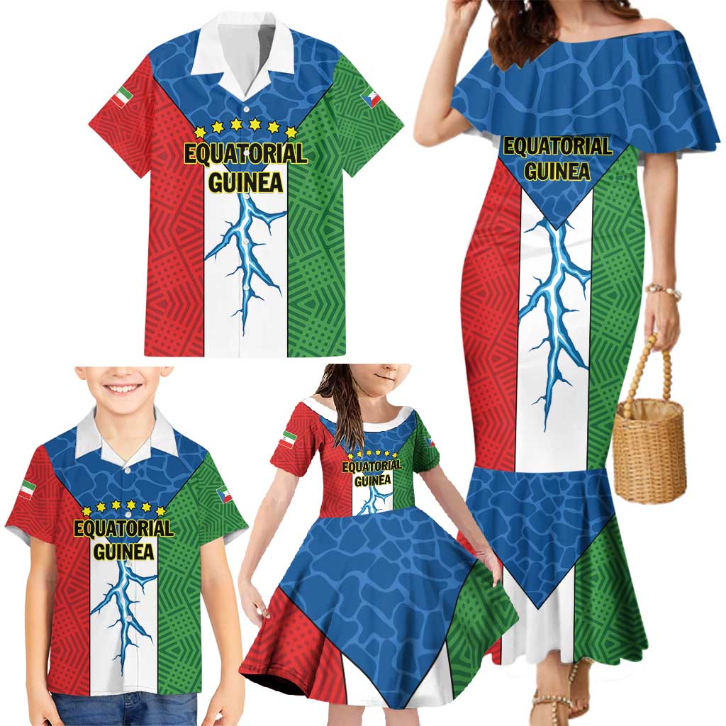 Personalized Equatorial Guinea Family Matching Mermaid Dress and Hawaiian Shirt Unidad Paz Justicia - Wonder Print Shop