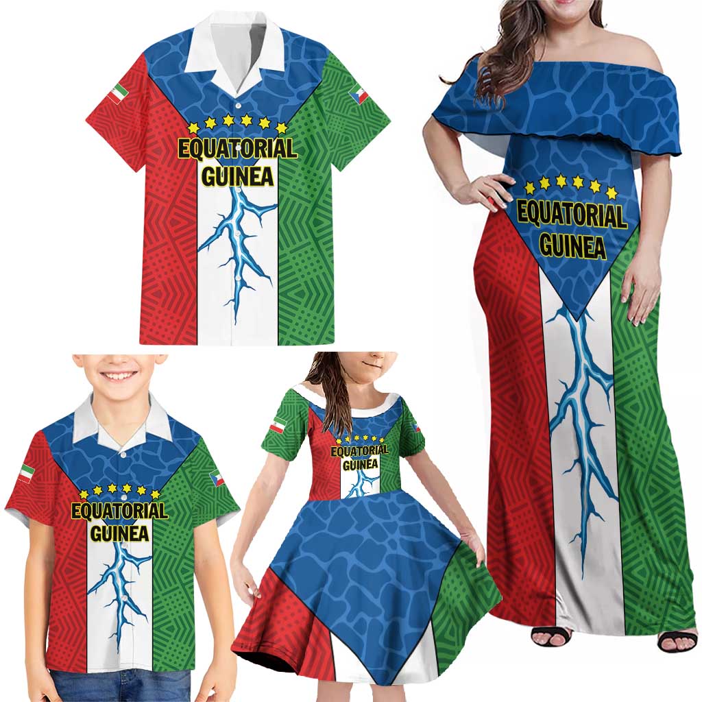 Personalized Equatorial Guinea Family Matching Off Shoulder Maxi Dress and Hawaiian Shirt Unidad Paz Justicia - Wonder Print Shop