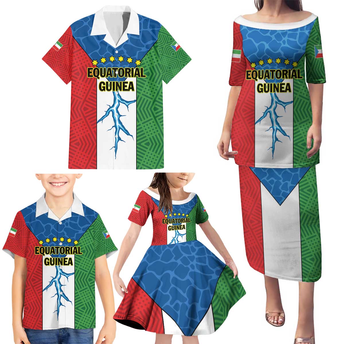 Personalized Equatorial Guinea Family Matching Puletasi and Hawaiian Shirt Unidad Paz Justicia - Wonder Print Shop