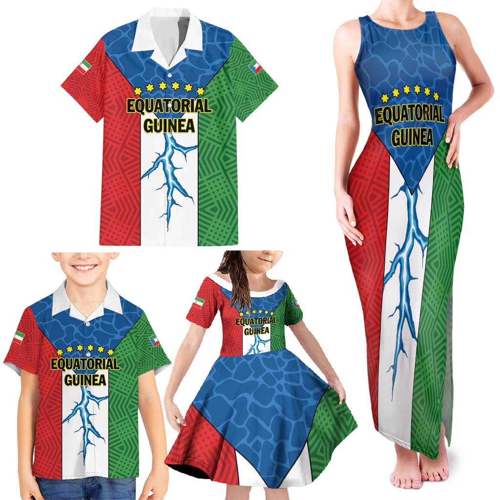 Personalized Equatorial Guinea Family Matching Tank Maxi Dress and Hawaiian Shirt Unidad Paz Justicia - Wonder Print Shop