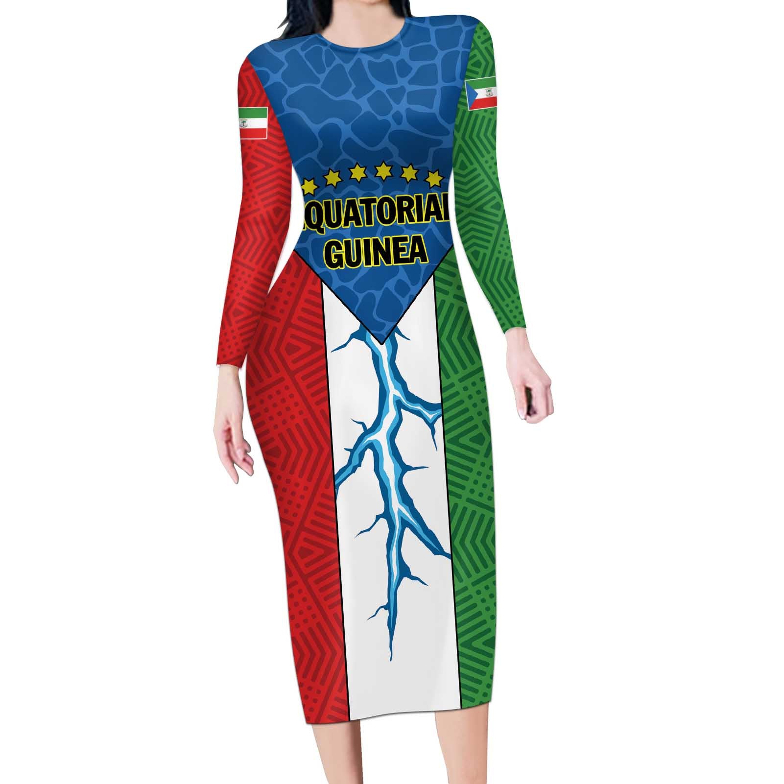 Personalized Equatorial Guinea Long Sleeve Bodycon Dress Unidad Paz Justicia - Wonder Print Shop