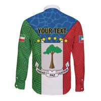 Colorful long-sleeve button shirt with 'YOUR TEXT' and tree peace-justice emblem