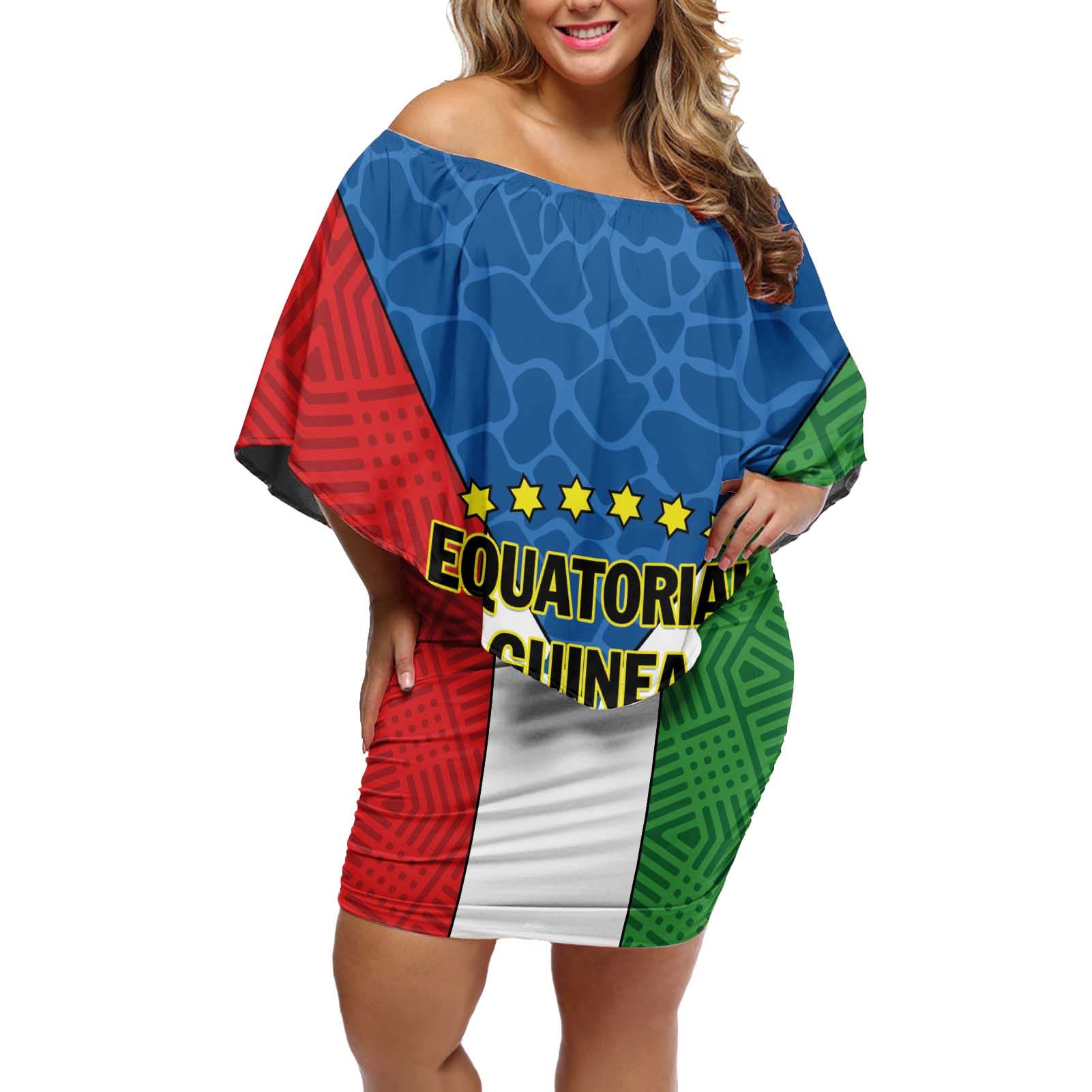 Personalized Equatorial Guinea Off Shoulder Short Dress Unidad Paz Justicia - Wonder Print Shop