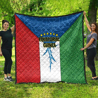 Equatorial Guinea flag quilt, quilted red/blue/green panels with central text and figure