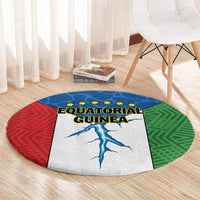 Round area rug with blue map emblem, gold stars, and red blue green border