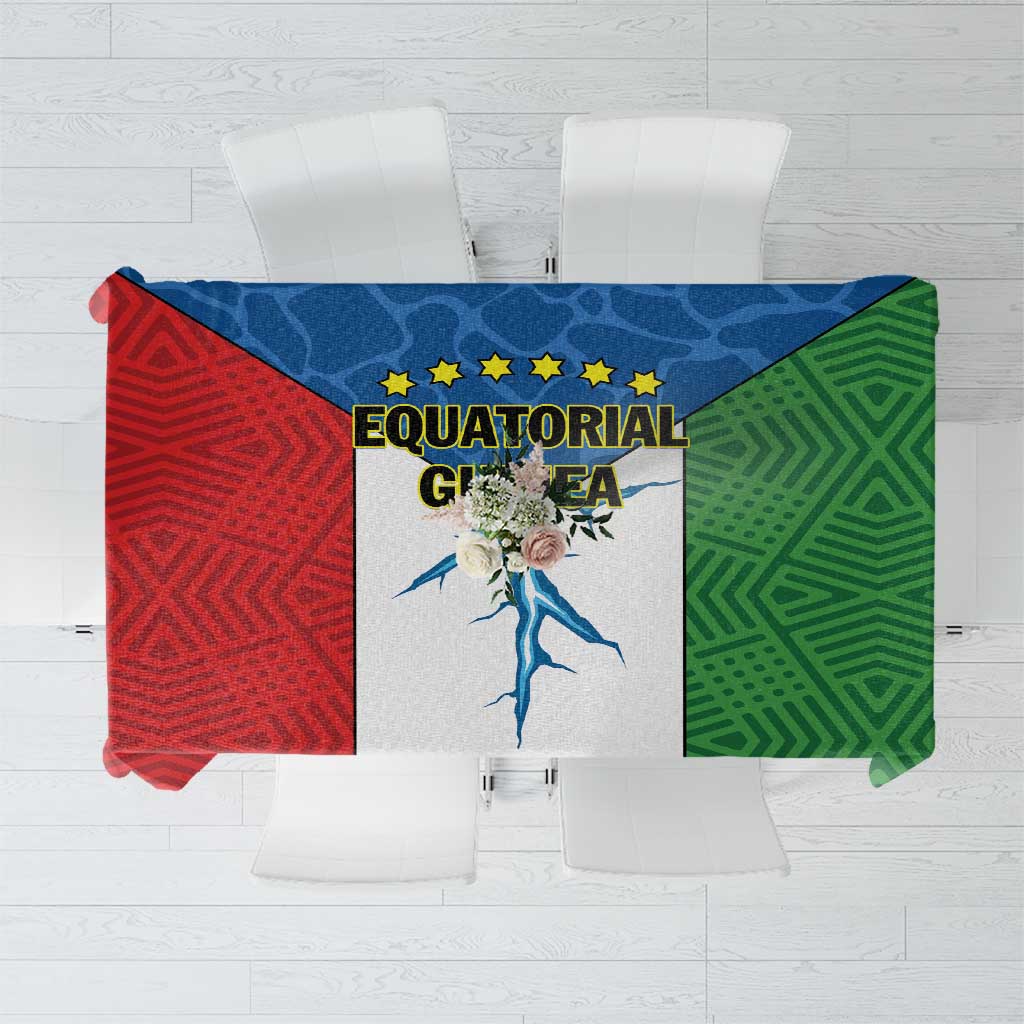 Colorful Equatorial Guinea tablecloth with red, blue, green geometric panels