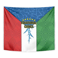 Equatorial Guinea wall tapestry with red, blue, and green geometric borders and central graphic