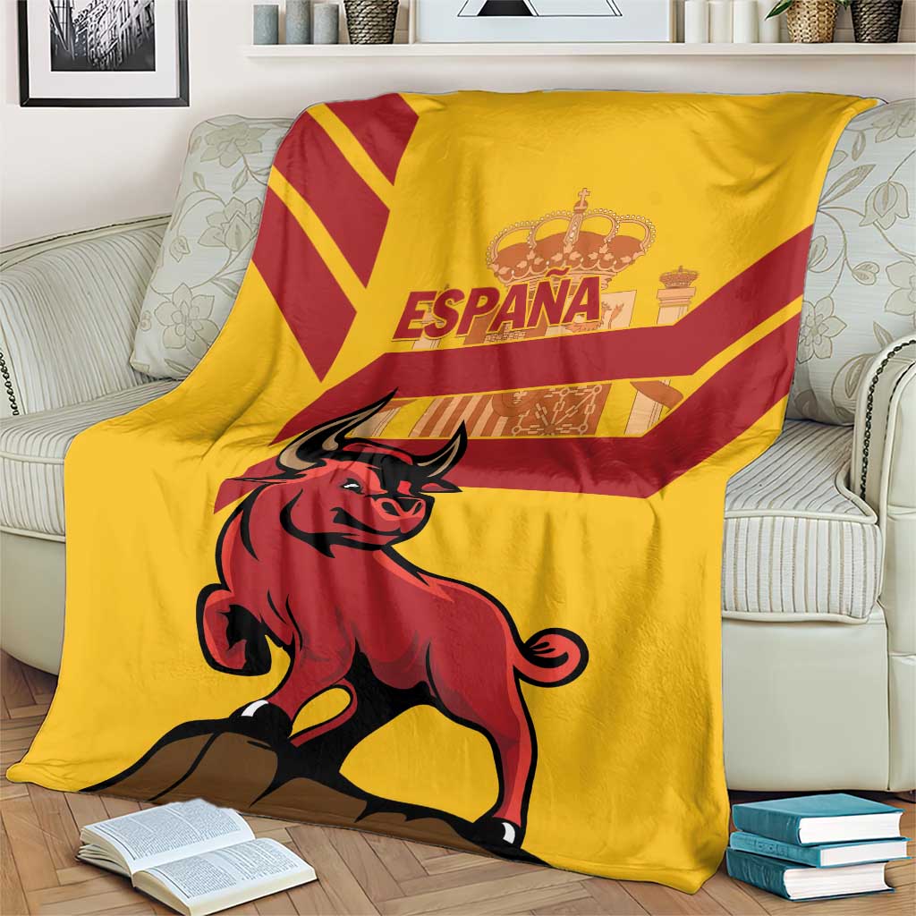 Yellow Spain blanket with red fighting bull and ESPANA graphic