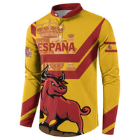 Yellow Spain button sweatshirt with bull graphic and maroon stripes