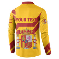 Yellow Spain button sweatshirt back view with “YOUR TEXT” and crown coat-of-arms graphic.