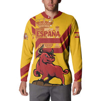 Yellow Spain button sweatshirt with bull graphic and red trim