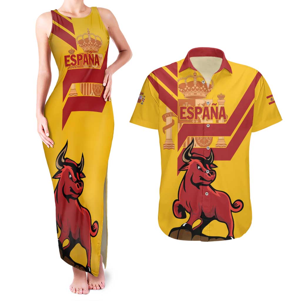 Personalized Spain Couples Matching Tank Maxi Dress and Hawaiian Shirt Spanish Fighting Bull - Wonder Print Shop