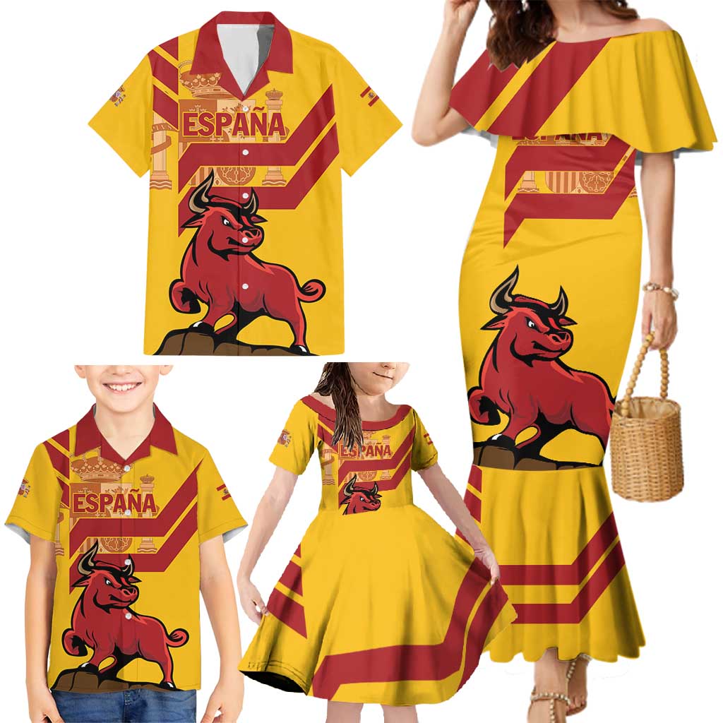 Personalized Spain Family Matching Mermaid Dress and Hawaiian Shirt Spanish Fighting Bull - Wonder Print Shop