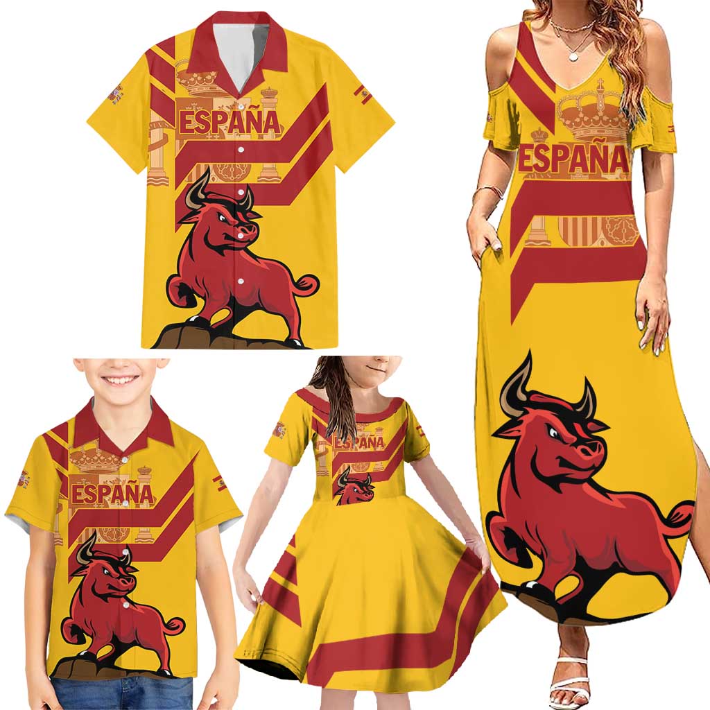 Personalized Spain Family Matching Summer Maxi Dress and Hawaiian Shirt Spanish Fighting Bull - Wonder Print Shop