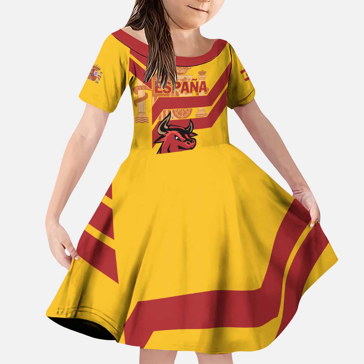 Personalized Spain Kid Short Sleeve Dress Spanish Fighting Bull - Wonder Print Shop