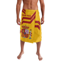 Yellow personalized Spain-style sarong with flag stripes, crest graphic, and 'YOUR TEXT'