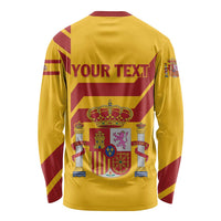 Yellow long sleeve shirt with Spain crest and bull; "YOUR TEXT" on back.