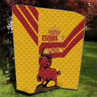 Yellow quilt with Spain graphic and red fighting bull
