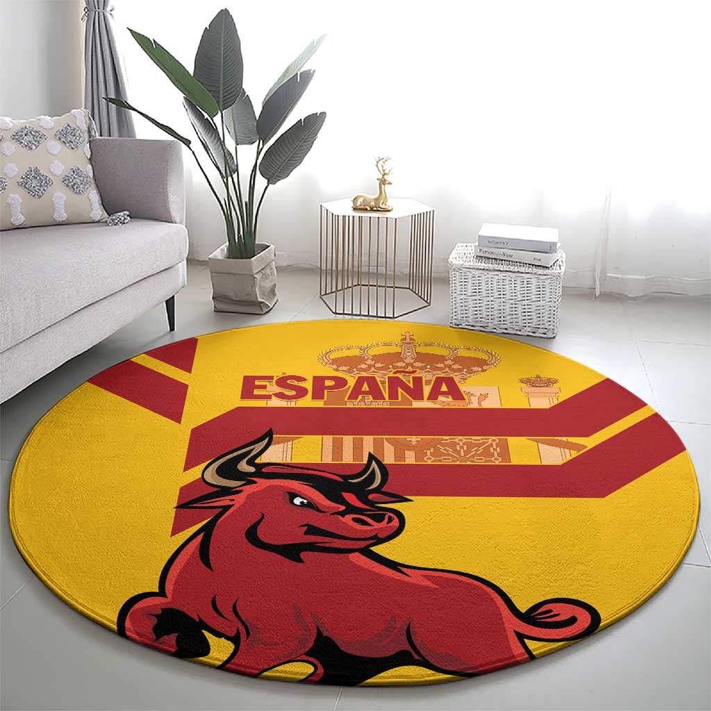Round yellow carpet with Spain bull graphic