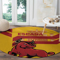 Round yellow Spain carpet with red bull graphic and ESPAÑA text