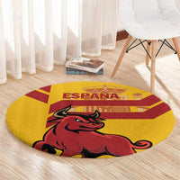 Round yellow carpet with red bull and ESPANA graphic