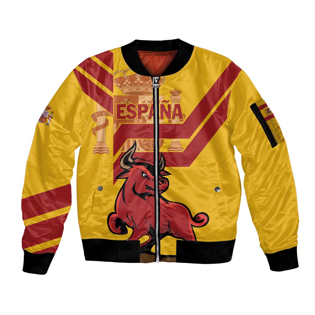 Personalized Spain Sleeve Zip Bomber Jacket Spanish Fighting Bull - Wonder Print Shop