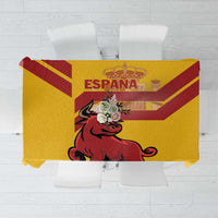 Yellow Spain tablecloth with fighting bull and red flag stripes, rectangular top