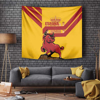 Yellow tapestry with Spanish bull graphic and Spain text
