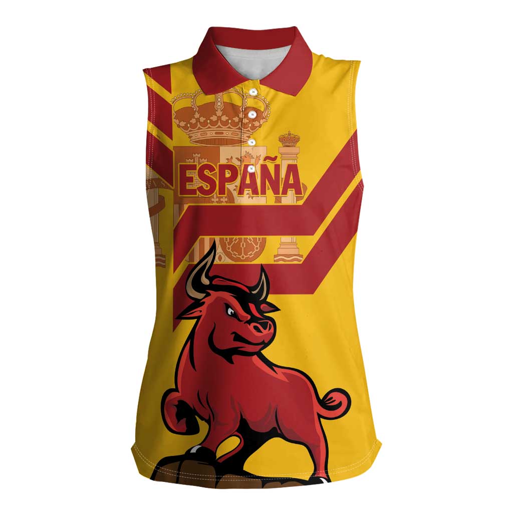 Personalized Spain Women Sleeveless Polo Shirt Spanish Fighting Bull - Wonder Print Shop