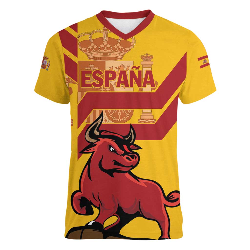 Personalized Spain Women V-Neck T-Shirt Spanish Fighting Bull - Wonder Print Shop