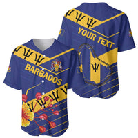 Blue personalized baseball jersey set with Barbados front and YOUR TEXT back