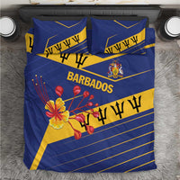 Blue and yellow bedding set with Barbados print, matching pillowcases