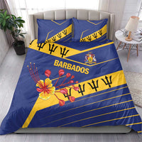 Duvet cover and two pillowcases, Barbados logo and flower graphic