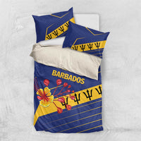 Blue bedding set with Barbados print, flower graphic, two pillowcases