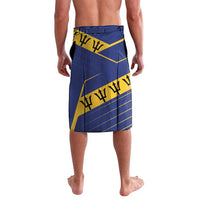 Blue lava lava wrap skirt with yellow geometric pride print and elastic waistband