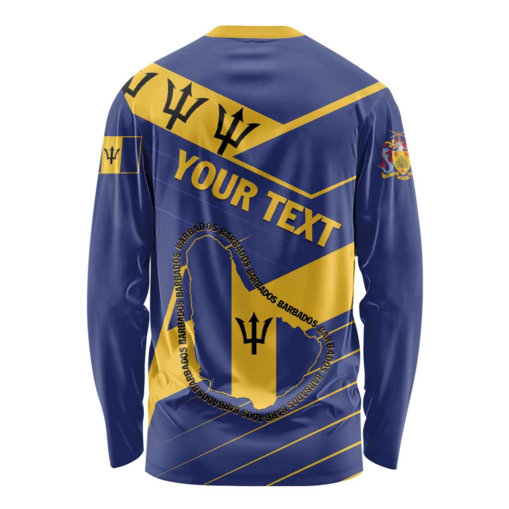 Blue long-sleeve shirt with yellow graphic panel reading 'YOUR TEXT'