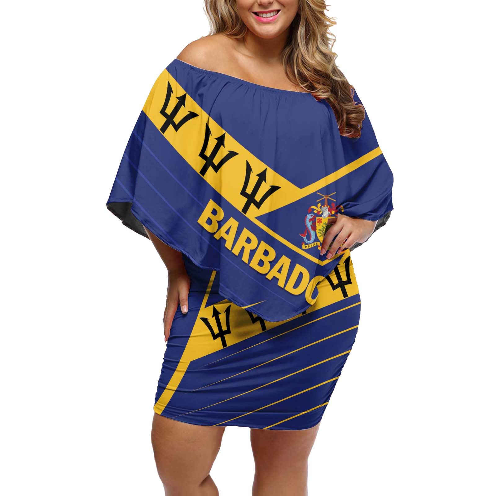 Personalized Barbados Off Shoulder Short Dress Pride and Industry - Wonder Print Shop