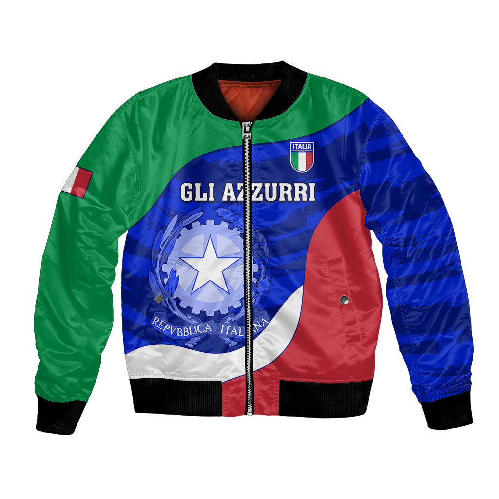 Unisex Italy rugby bomber jacket with Italy crest and 'Gli Azzurri' front graphic