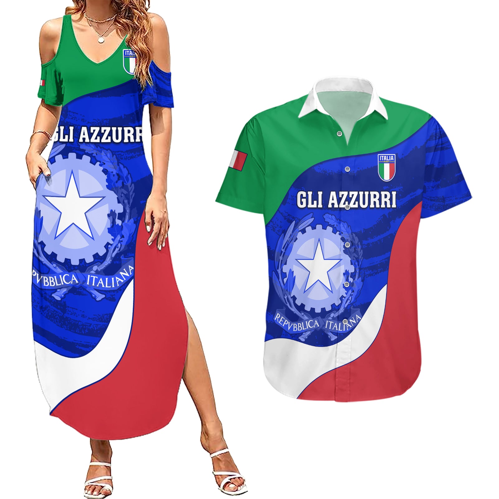 Italy Rugby Couples Matching Summer Maxi Dress and Hawaiian Shirt Forza Azzurri 2023 World Cup - Wonder Print Shop