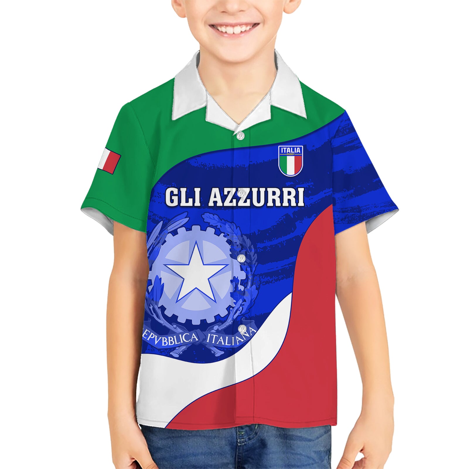 Italy Rugby Kid Hawaiian Shirt Forza Azzurri 2023 World Cup - Wonder Print Shop