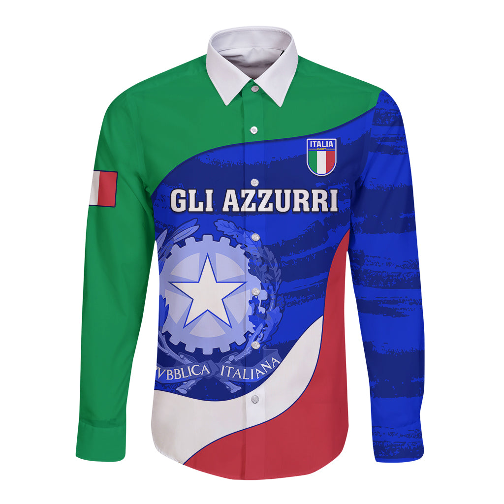 Italy Rugby Long Sleeve Button Shirt Forza Azzurri 2023 World Cup - Wonder Print Shop