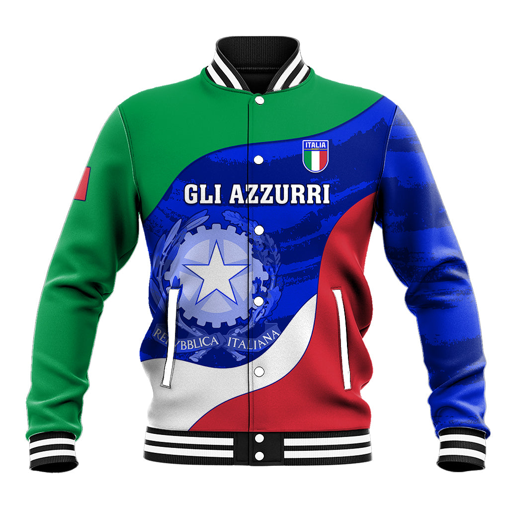 Color-block rugby baseball jacket with striped ribbed collar and Italia front graphic