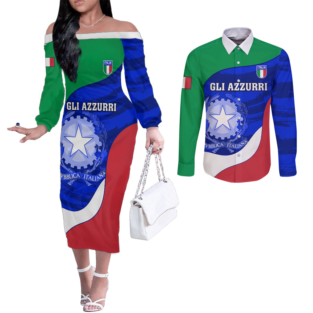 custom-italy-rugby-couples-matching-off-the-shoulder-long-sleeve-dress-and-long-sleeve-button-shirts-forza-azzurri-2023-world-cup