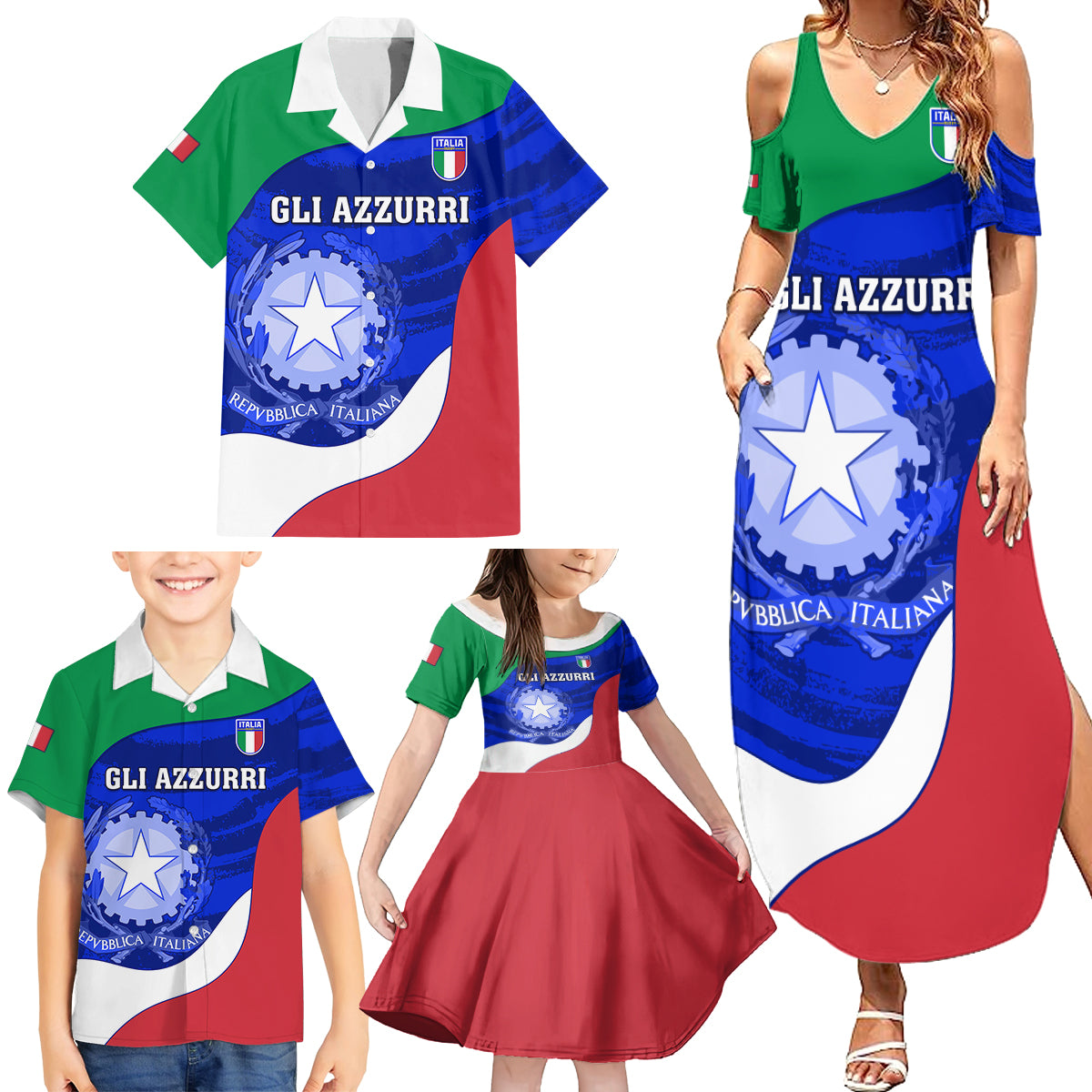 Custom Italy Rugby Family Matching Summer Maxi Dress and Hawaiian Shirt Forza Azzurri 2023 World Cup - Wonder Print Shop