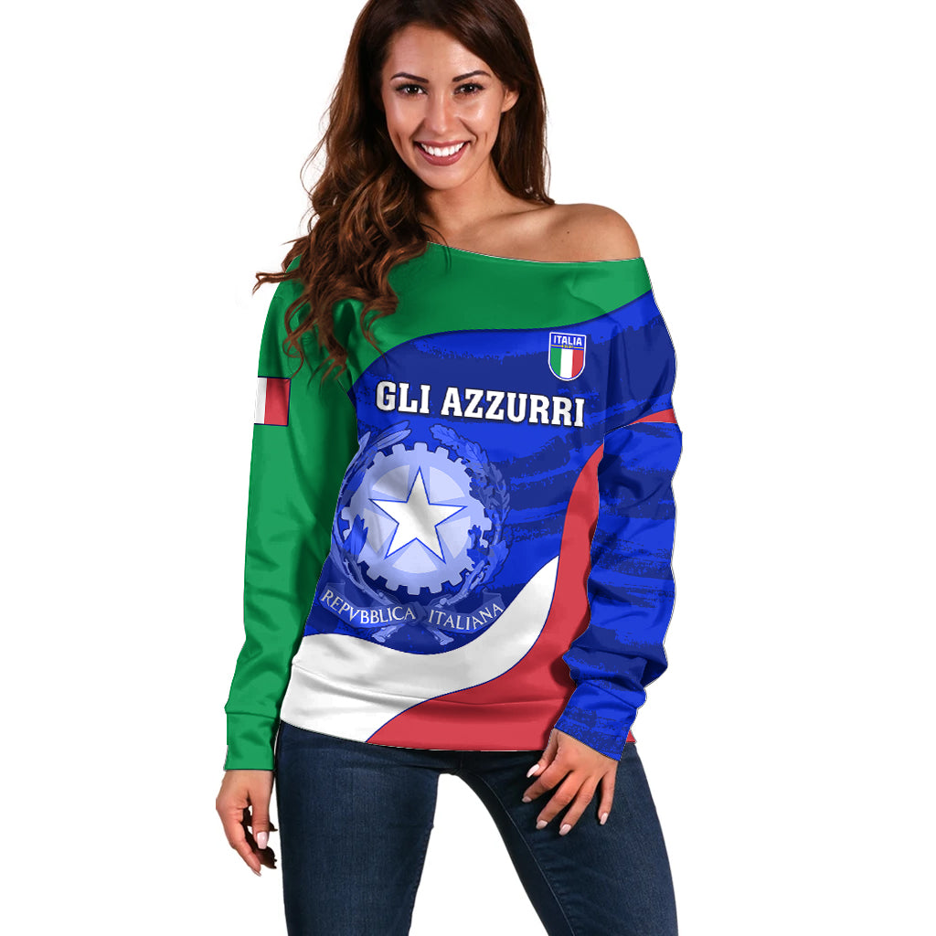 Custom Italy Rugby Off Shoulder Sweater Forza Azzurri 2023 World Cup - Wonder Print Shop