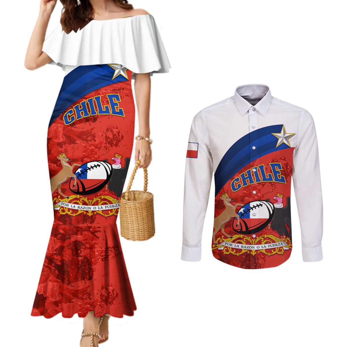 chile-rugby-couples-matching-mermaid-dress-and-long-sleeve-button-shirts-the-condors-go-2023-world-cup