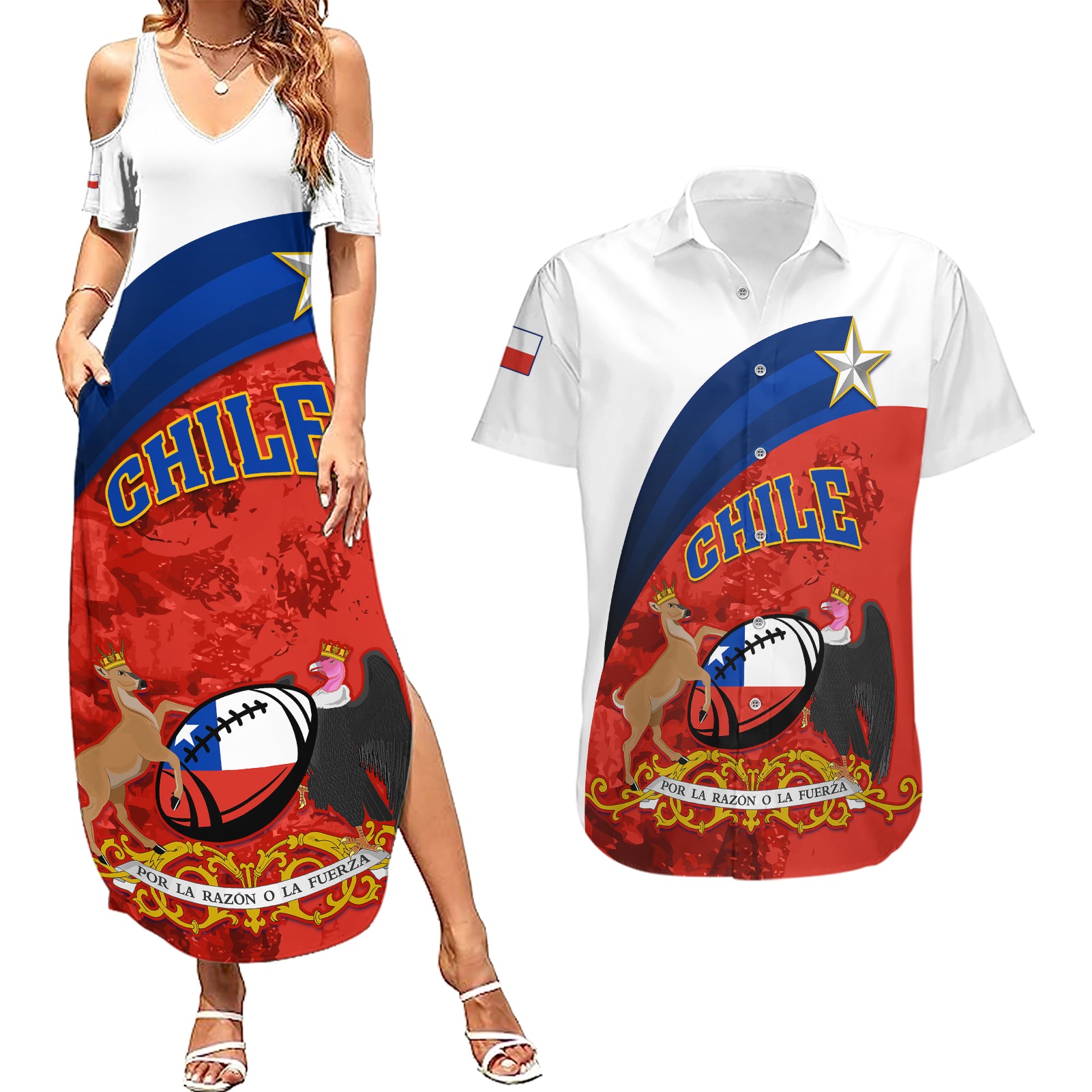 Chile Rugby Couples Matching Summer Maxi Dress and Hawaiian Shirt The Condors Go 2023 World Cup - Wonder Print Shop