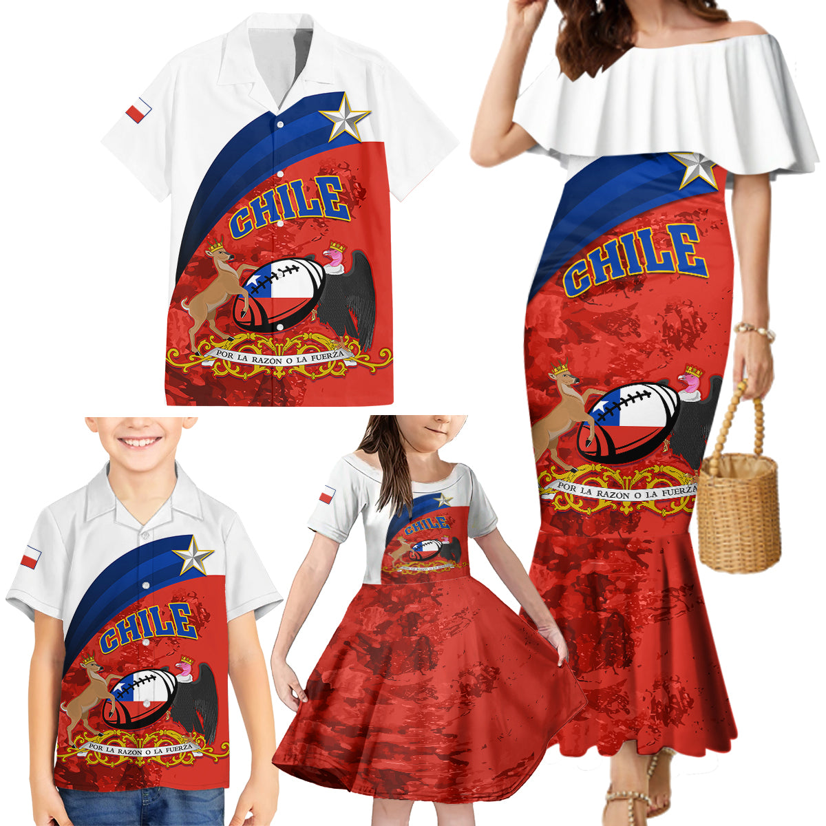 Chile Rugby Family Matching Mermaid Dress and Hawaiian Shirt The Condors Go 2023 World Cup - Wonder Print Shop